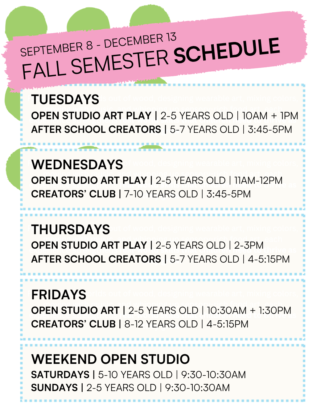 Fall Schedule - Art Cafe