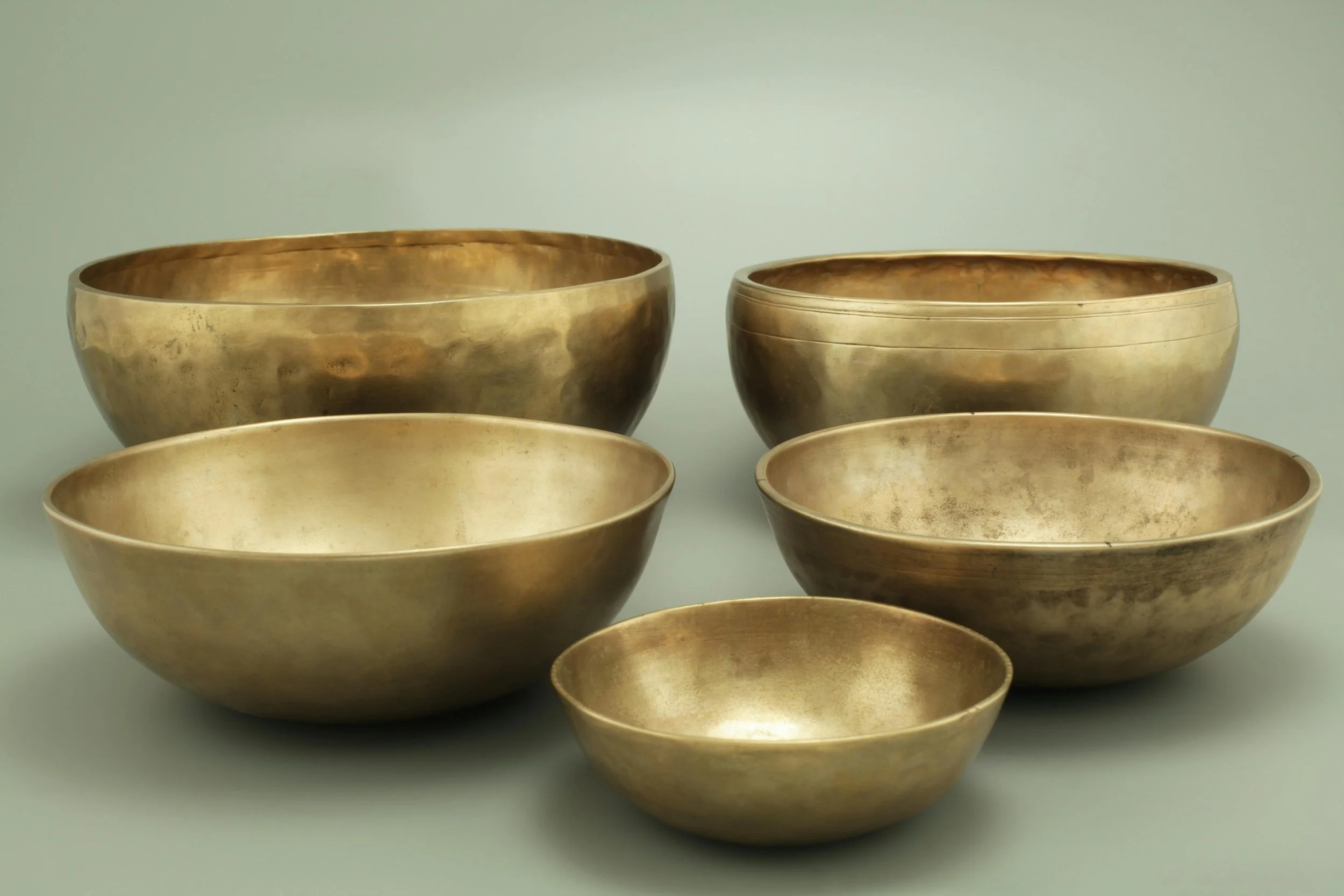 A group of five Tibetan sound bowls.