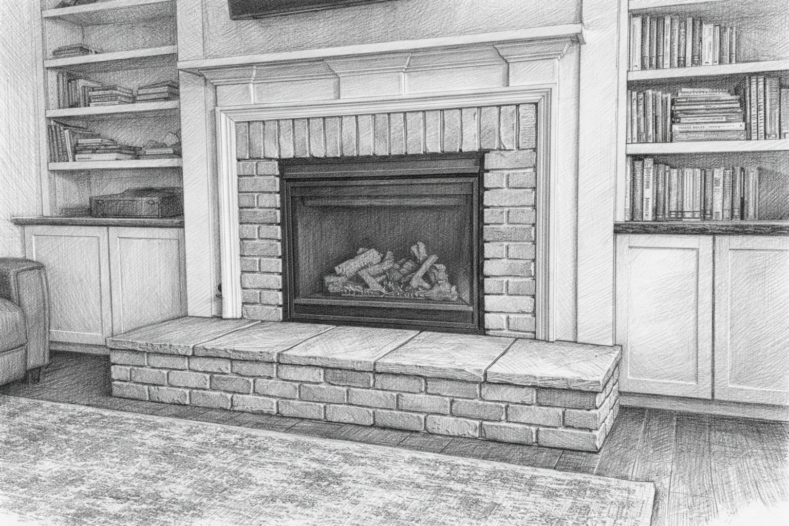 Elegant Bookcases And Mantel Piece