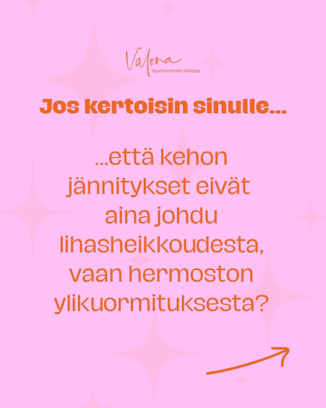 Kehon j&auml;nnitykset eiv&auml;t aina kerro lihasheikkoudesta.
Usein ne ovat merkki siit&auml;, ett&auml; hermosto on tehnyt t&ouml;it&auml; v&auml;h&auml;n liikaa.

Kun annat keholle pehme&auml;&auml; liikett&auml;, hengityst&auml; ja hetken rauhaa