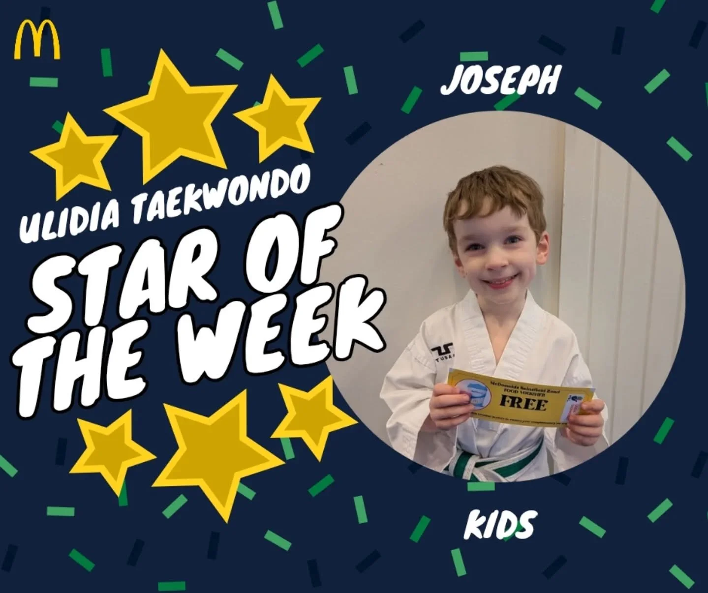 ⭐ 𝗦𝘁𝗮𝗿𝘀 𝗼𝗳 𝗧𝗵𝗲 𝗪𝗲𝗲𝗸! ⭐
Well done to Joseph and Aarav for being last week's Stars of the Week!
 #ulidiataekwondo #taekwondo #martialarts #carryduff #mcdonalds