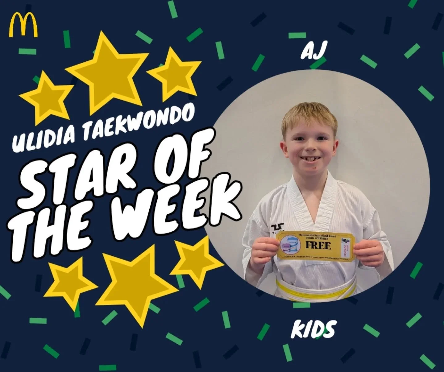 ⭐ 𝗦𝘁𝗮𝗿𝘀 𝗼𝗳 𝗧𝗵𝗲 𝗪𝗲𝗲𝗸! ⭐

Congratulations to AJ and James on being last week's winners!

 #ulidiataekwondo #taekwondo #martialarts #carryduff #mcdonalds
