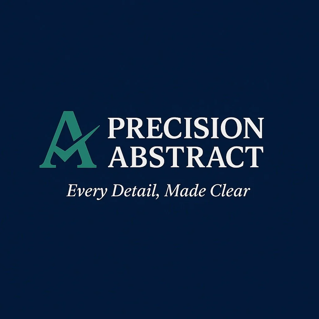 Logo of Precision Abstract with the tagline 'Every Detail, Made Clear' on a dark blue background.