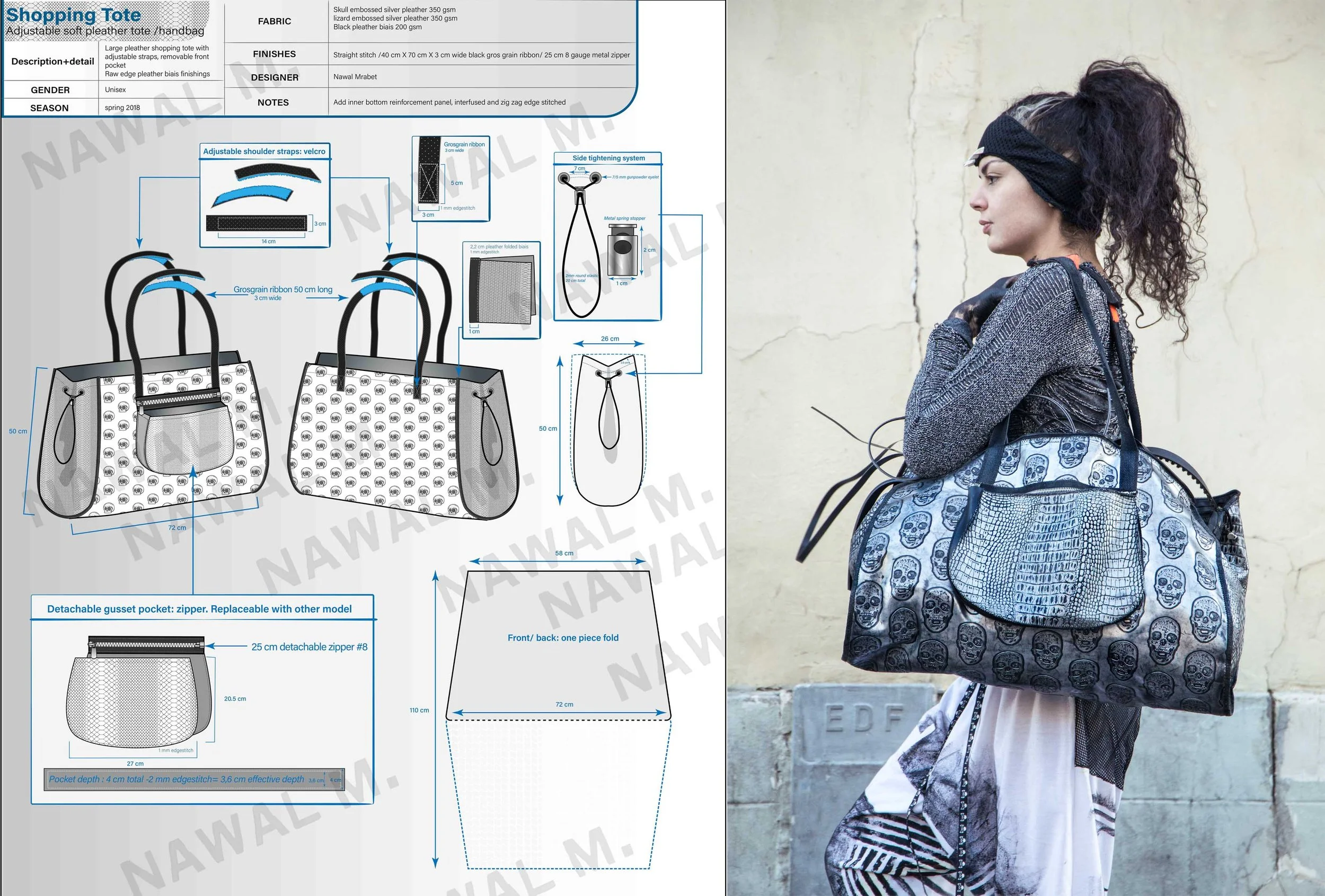 	
Technical flat + prototype hand sewn bag