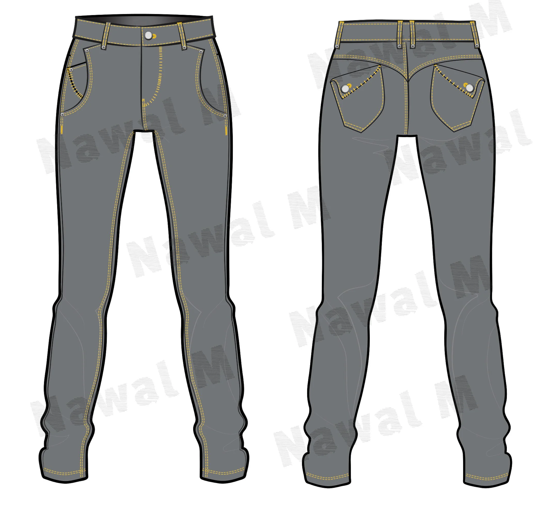 tech flat  fashion vector illustrations jeans