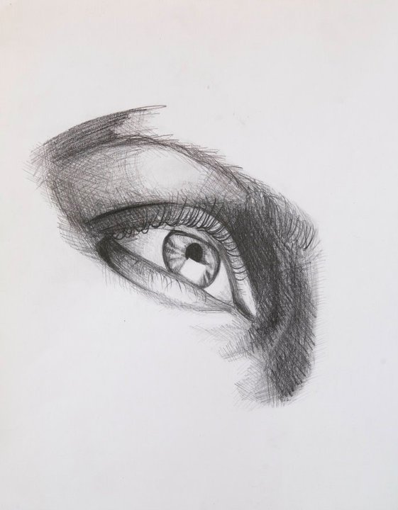 A detailed pencil sketch of a human eye.