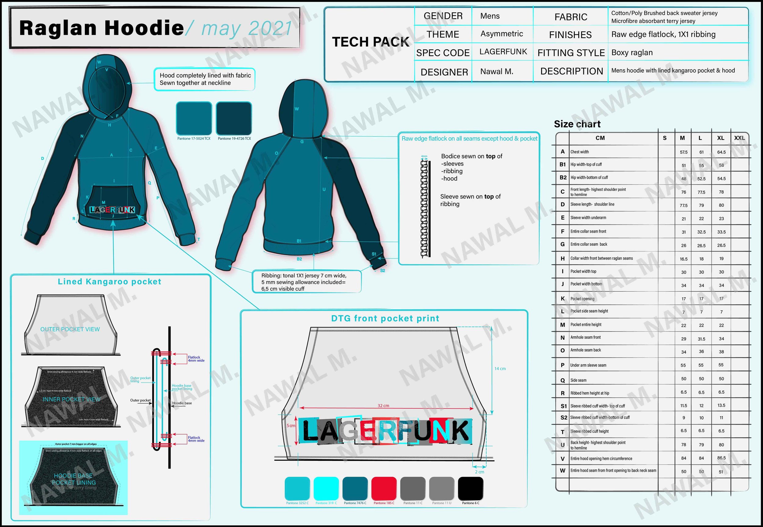 Tech pack for a Raglan hoodie 
