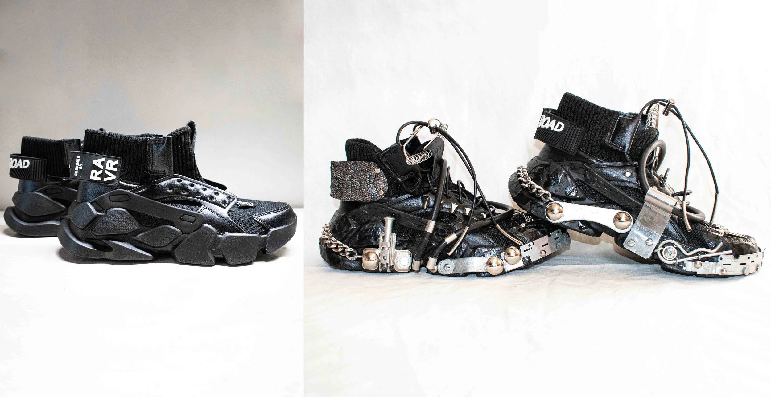 Nawal Mrabet paris styliste modéliste costumière, cosplay, , vêtements déguisement sur mesure, fashion costume designer, stage wear.
Customized sneakers, baskets customisées main, upcycled, metal , futurist, mode eco, circulaire