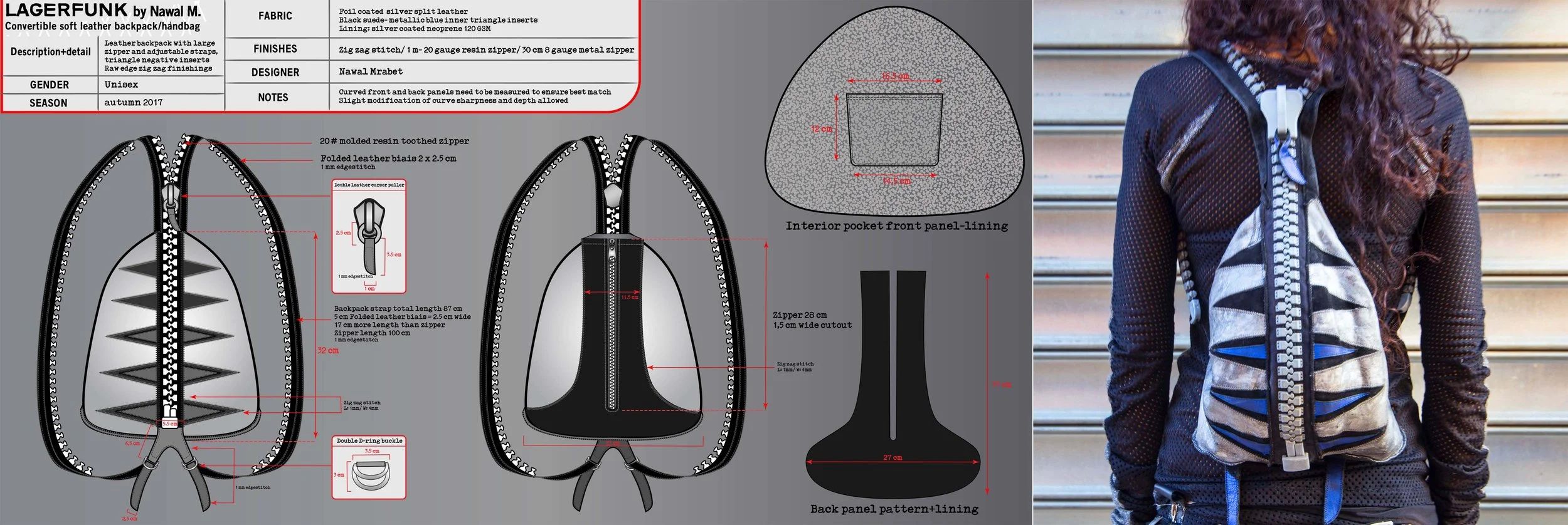 Nawal Mrabet paris styliste modéliste patronage, tech pack, dossier technique, pattern drafting, technical fashion designer, luxury streetwear sportswear, bags, sacs, accessories, accessoires, cuir, leather