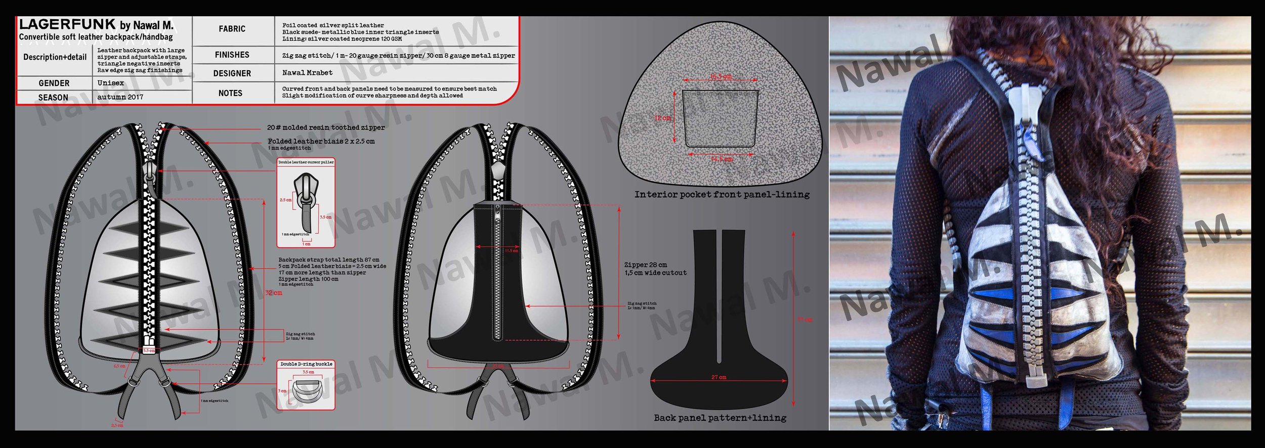 Tech pack + hand sewn prototype convertible  leather backpack , bag, sac à dos convertible cuir