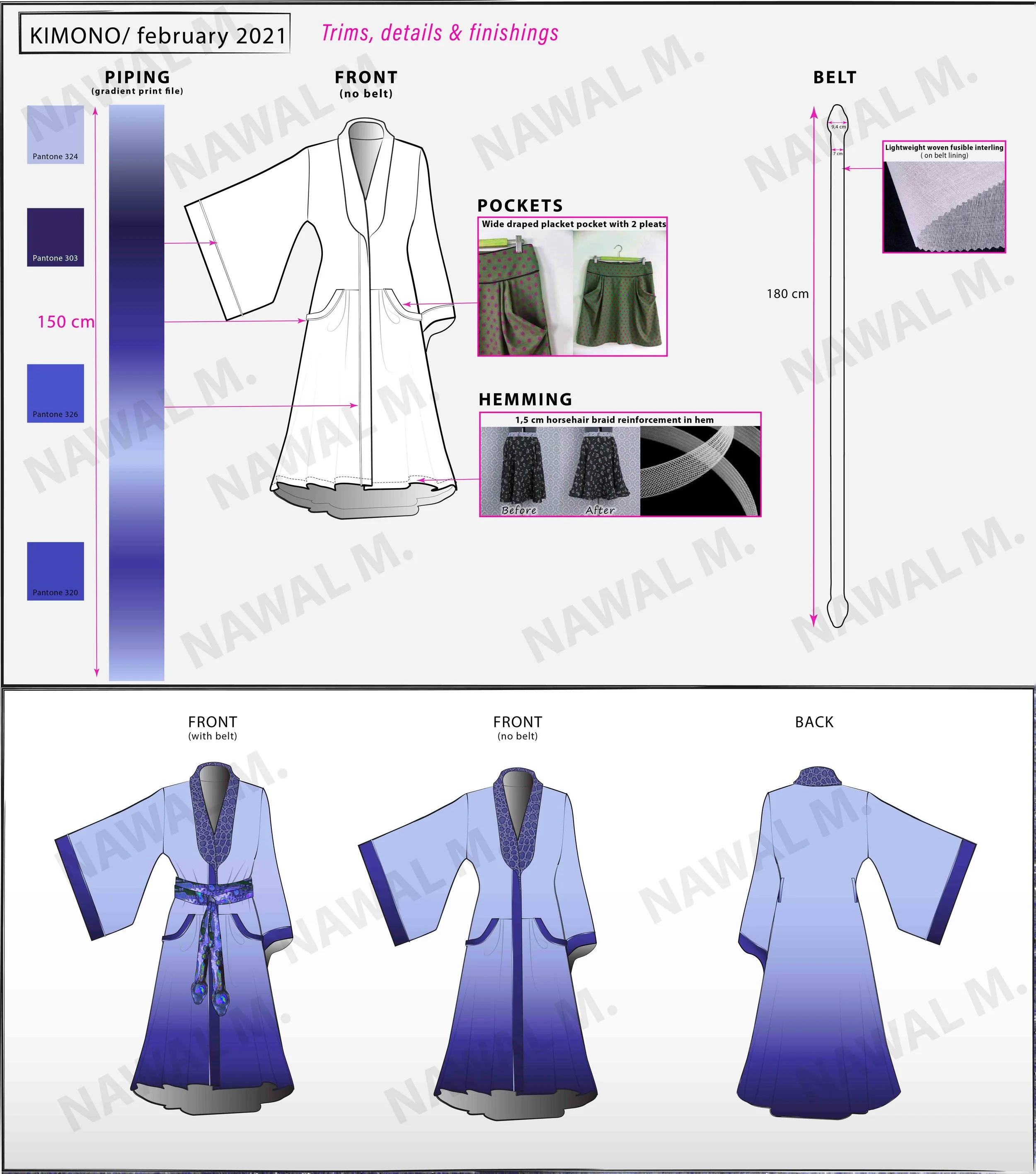 Nawal Mrabet Paris senior technical designer, styliste modéliste .Design diagram for a kimono

Sample making

Fit analysis / Fit correction

Technical specs / Garment specs