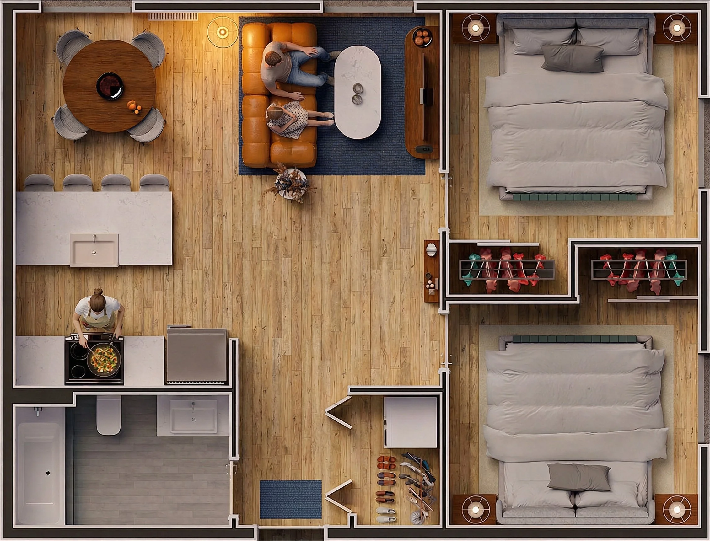 2 Bedroom Layout - 600-700 Square Feet