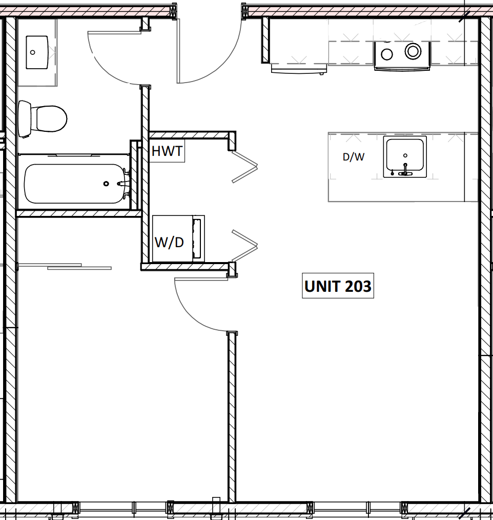 Unit 203 - 1 Bedroom - 515 Square Feet