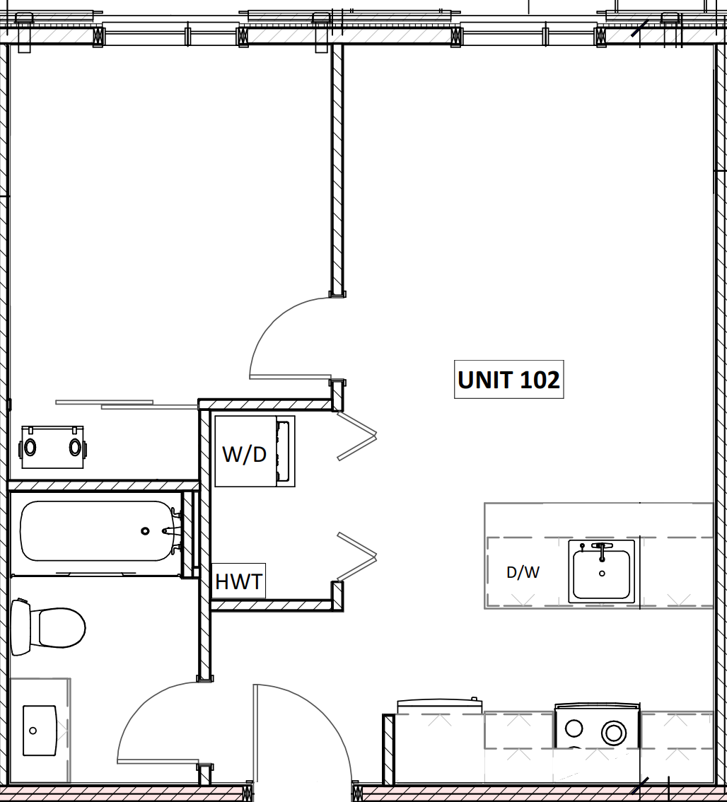 Unit 102 - 1 Bedroom - 450 Square Feet