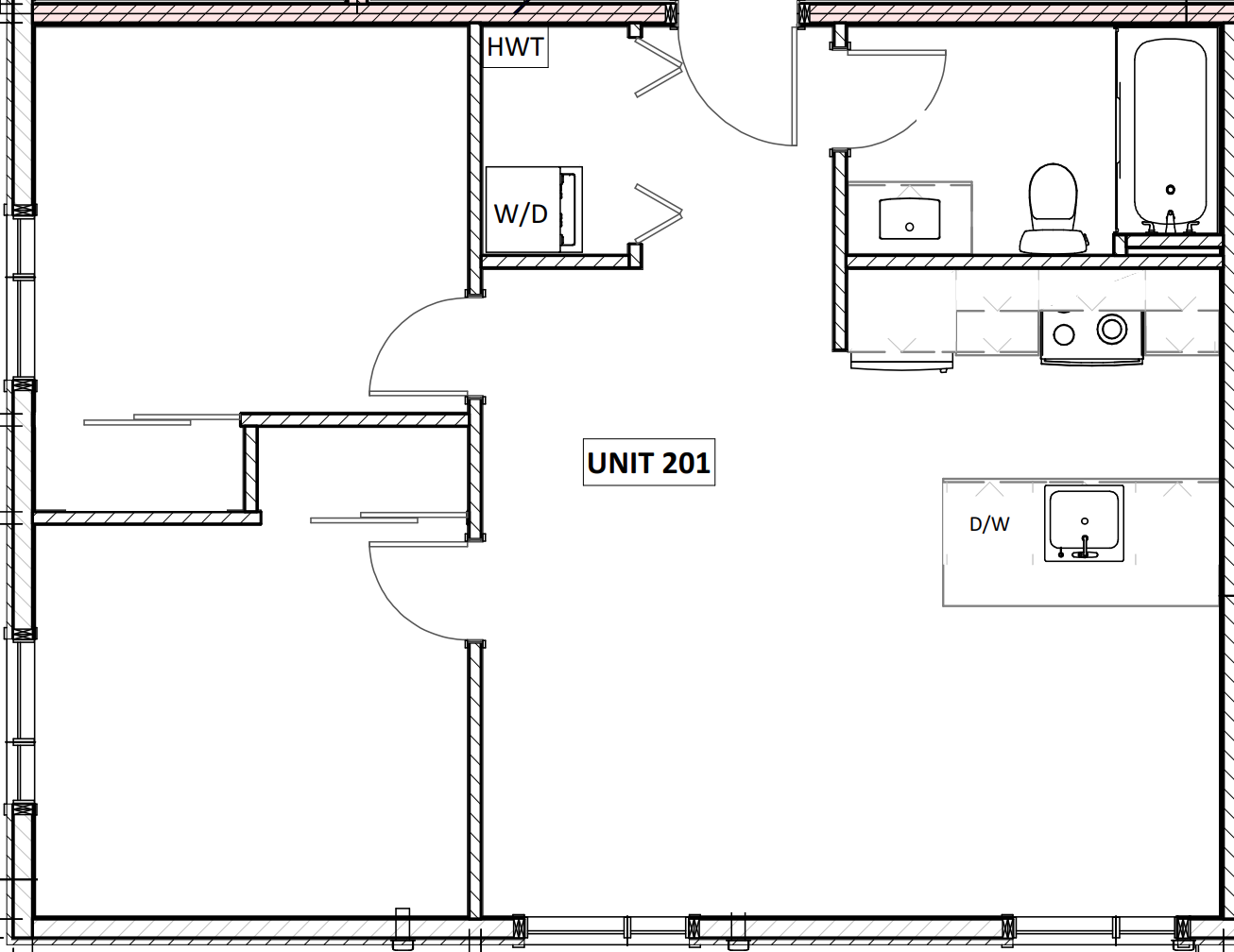 Unit 201 - 2 Bedroom - 615 Square Feet