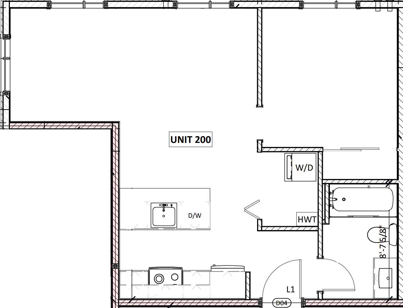 Unit 200 - 1 Bedroom - 525 Square Feet