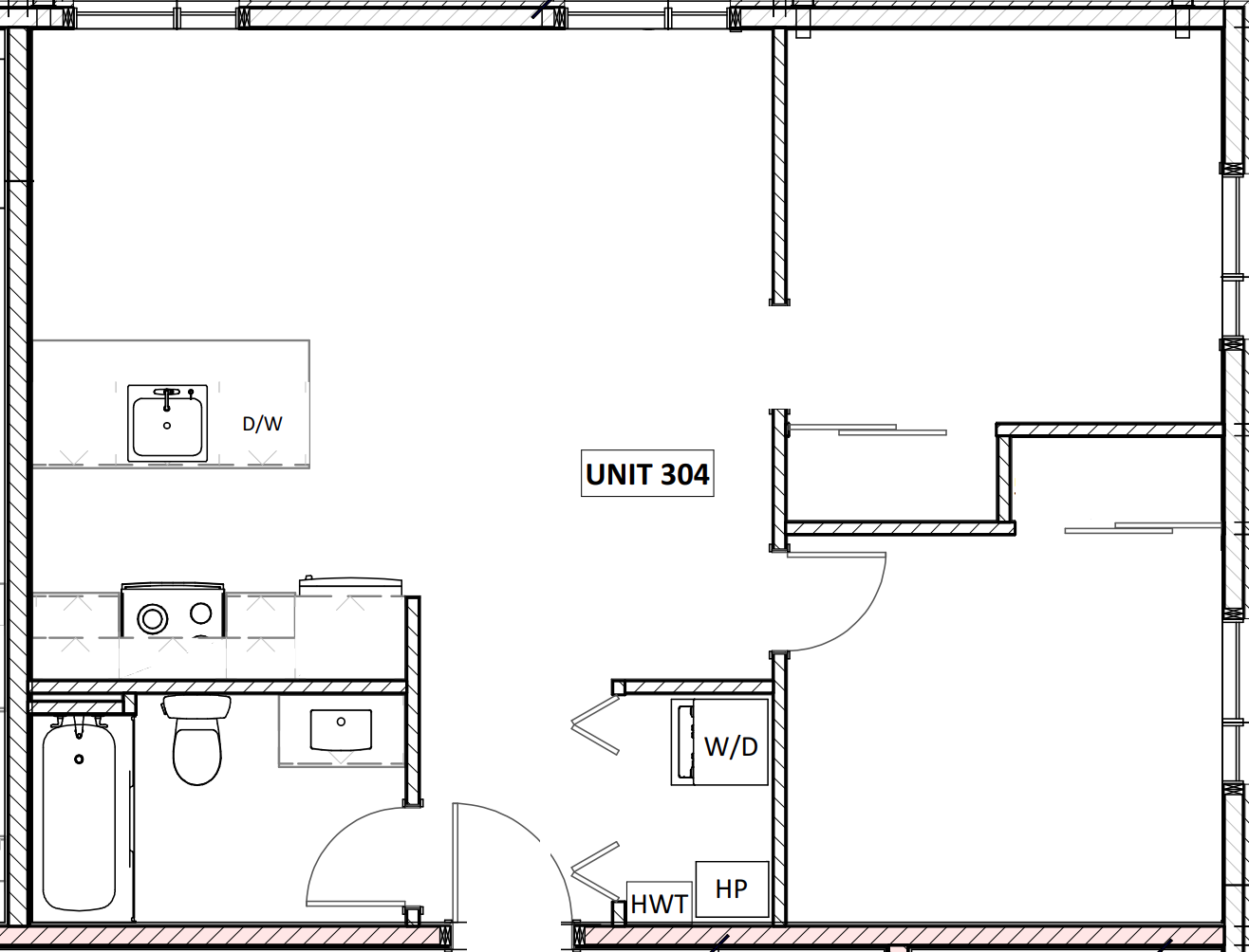 Unit 304 - 2 Bedroom - 630 Square Feet
