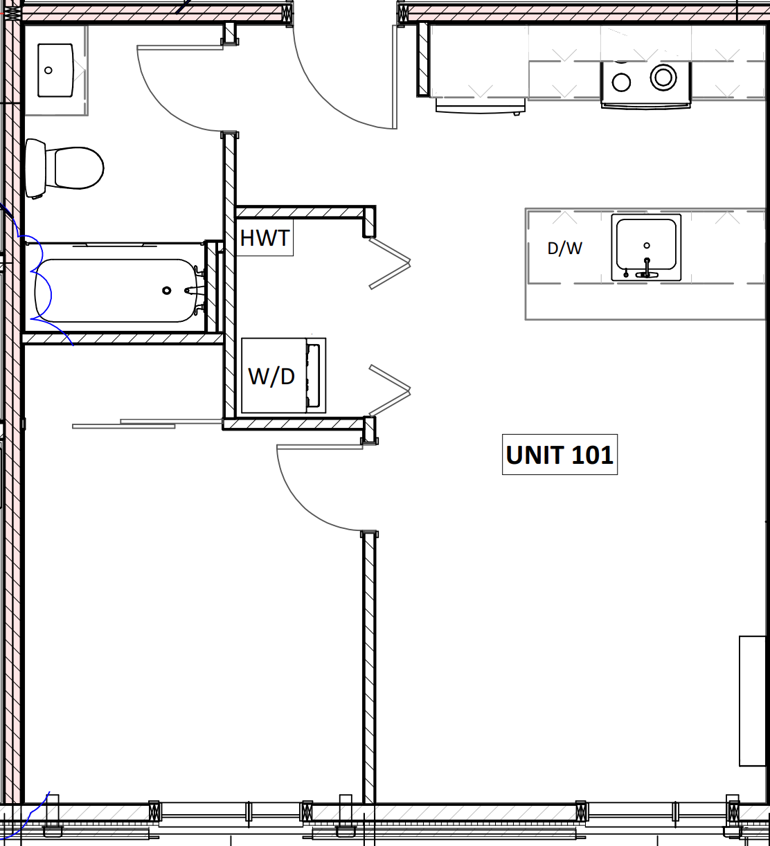 Unit 101 - 1 Bedroom - 450 Square Feet
