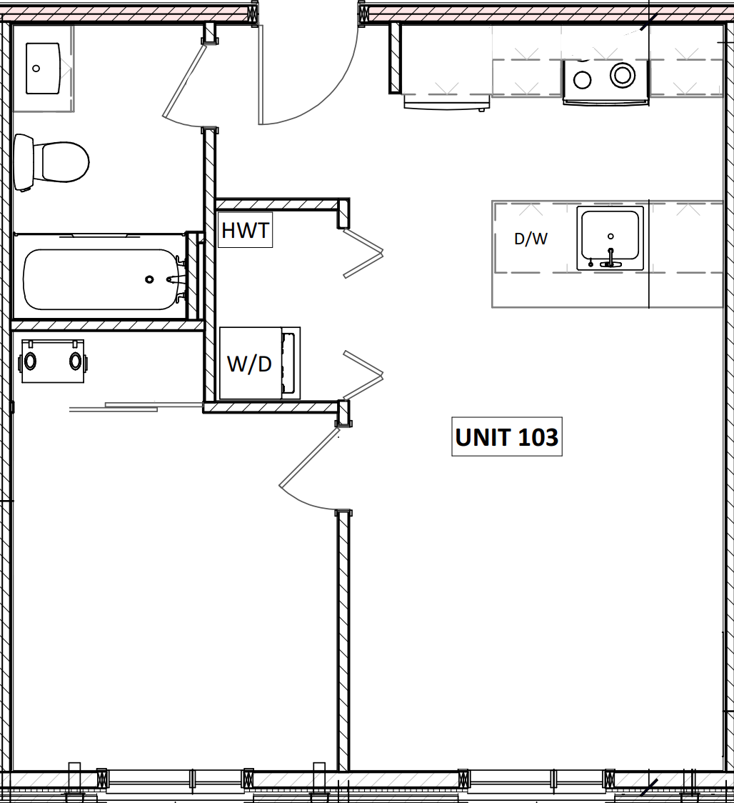 Unit 103 - 1 Bedroom - 450 Square Feet