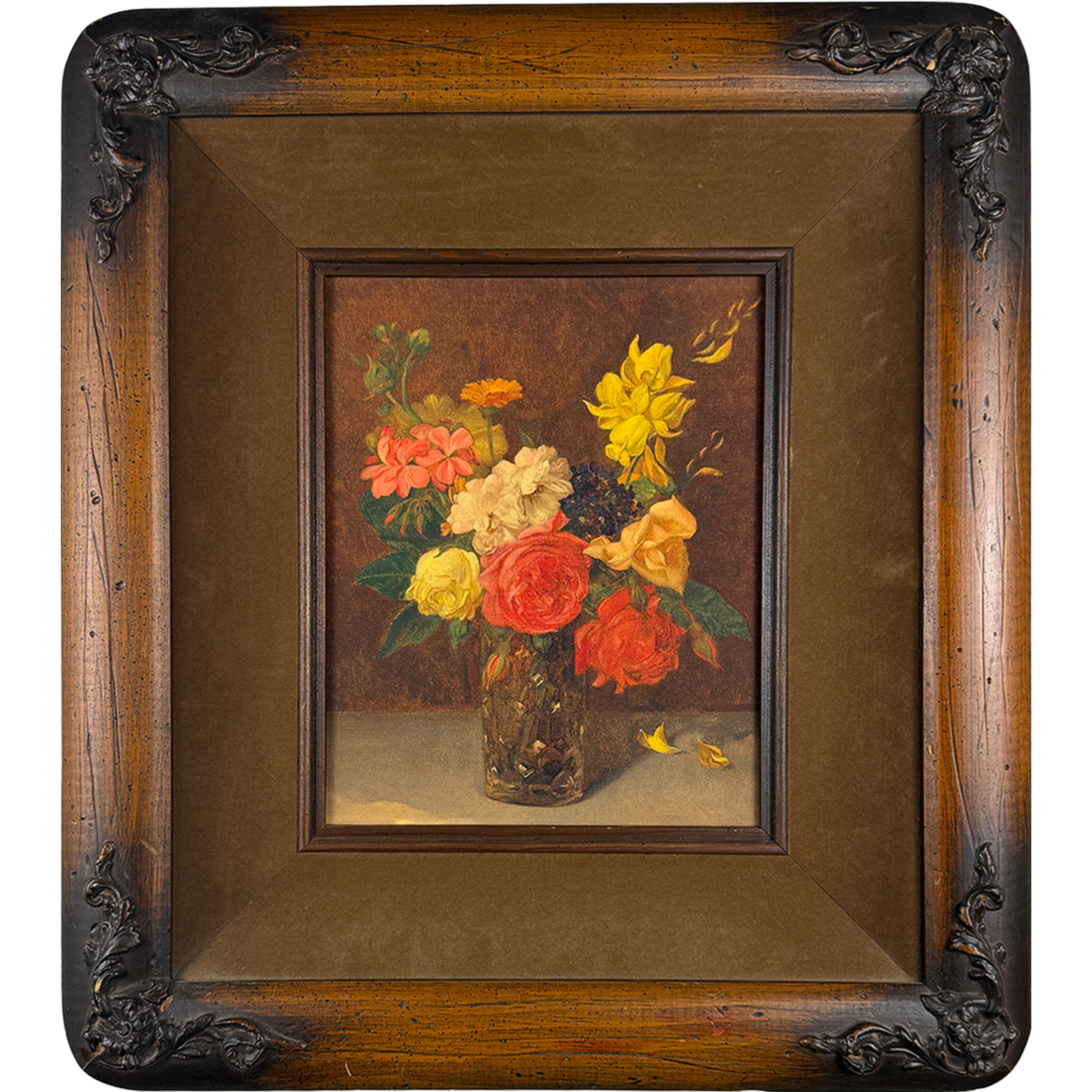 Antique Still Life Flowers 16"w x 18"h