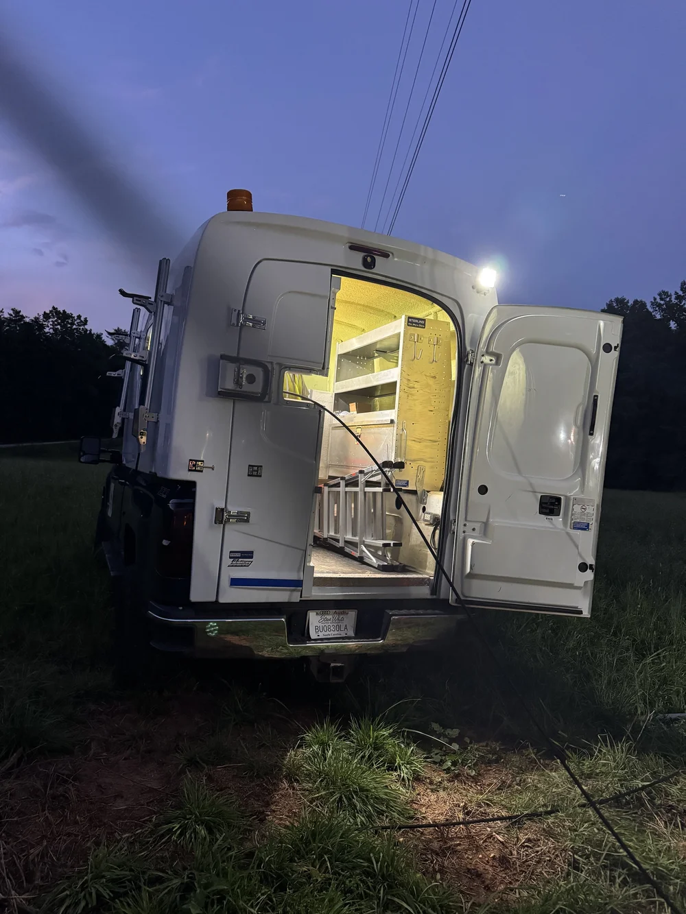 Splicing trailer lit up during night work