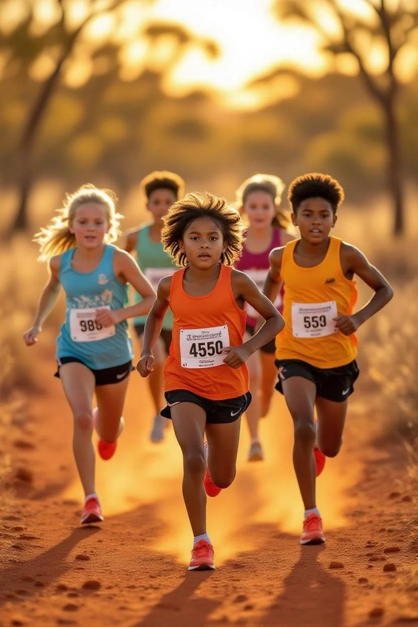 Kids running in their Outback in Australia.