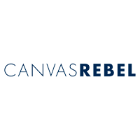 Canvas Rebel logo with the words 'CANVAS' in thin blue font and 'REBEL' in bold navy blue font.