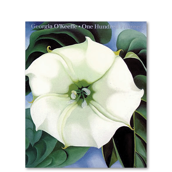 A painting of a white flower with green leaves in the background.