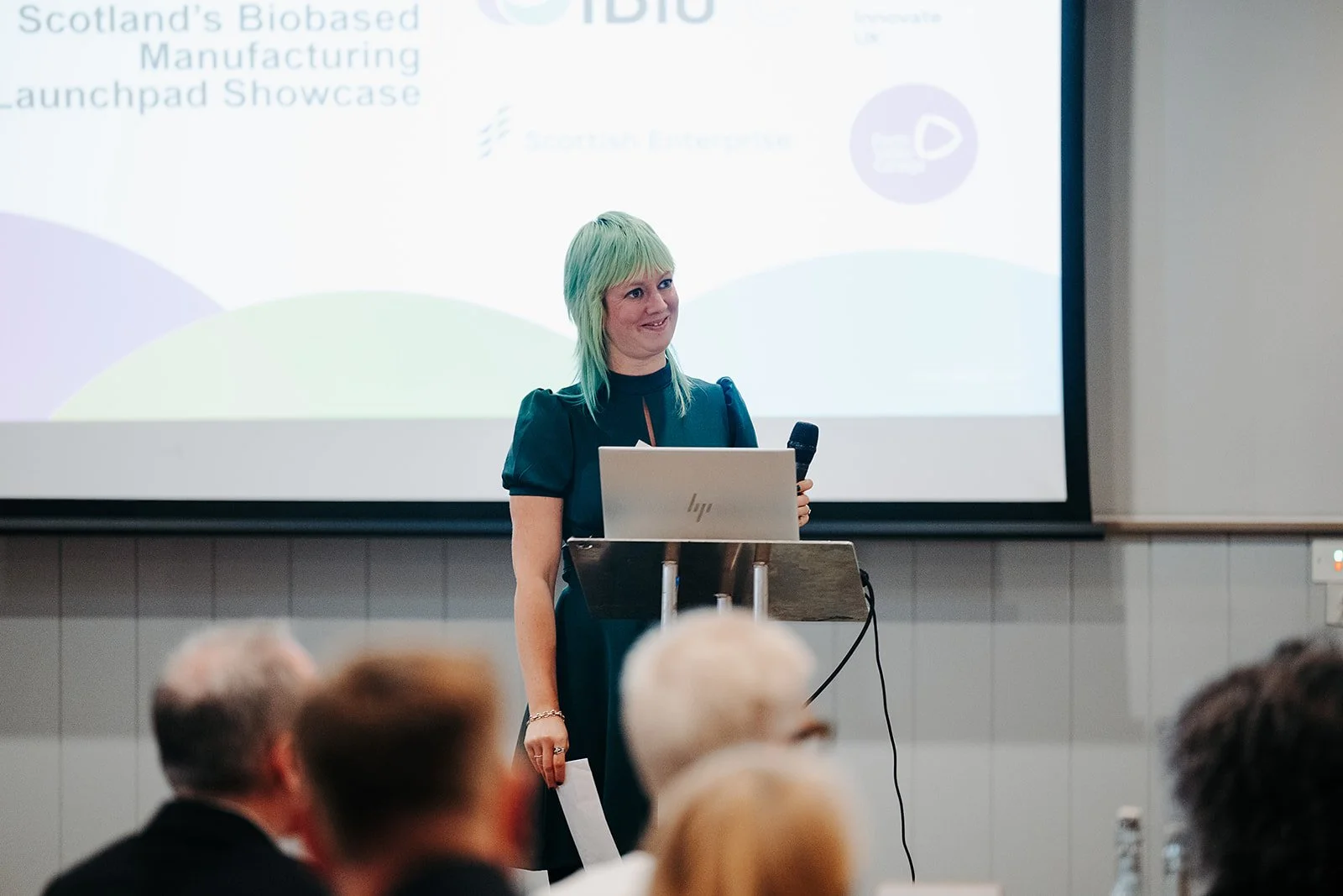 Kirsty Neilson, Programme Manager, UKRI Launchpad, Cluster Management Organisation at the podium at the Showcase event on 7 October 2026