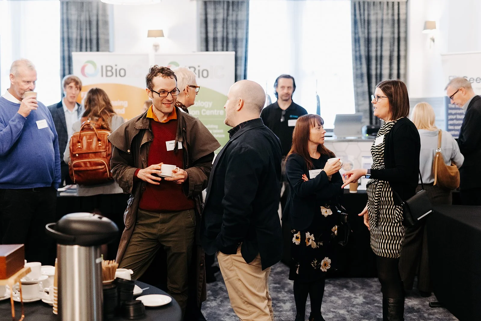 Attendees networking over coffee at the Scottish BioBased Manufacturing Launchpad showcase in Glasgow on 7 October 2026
