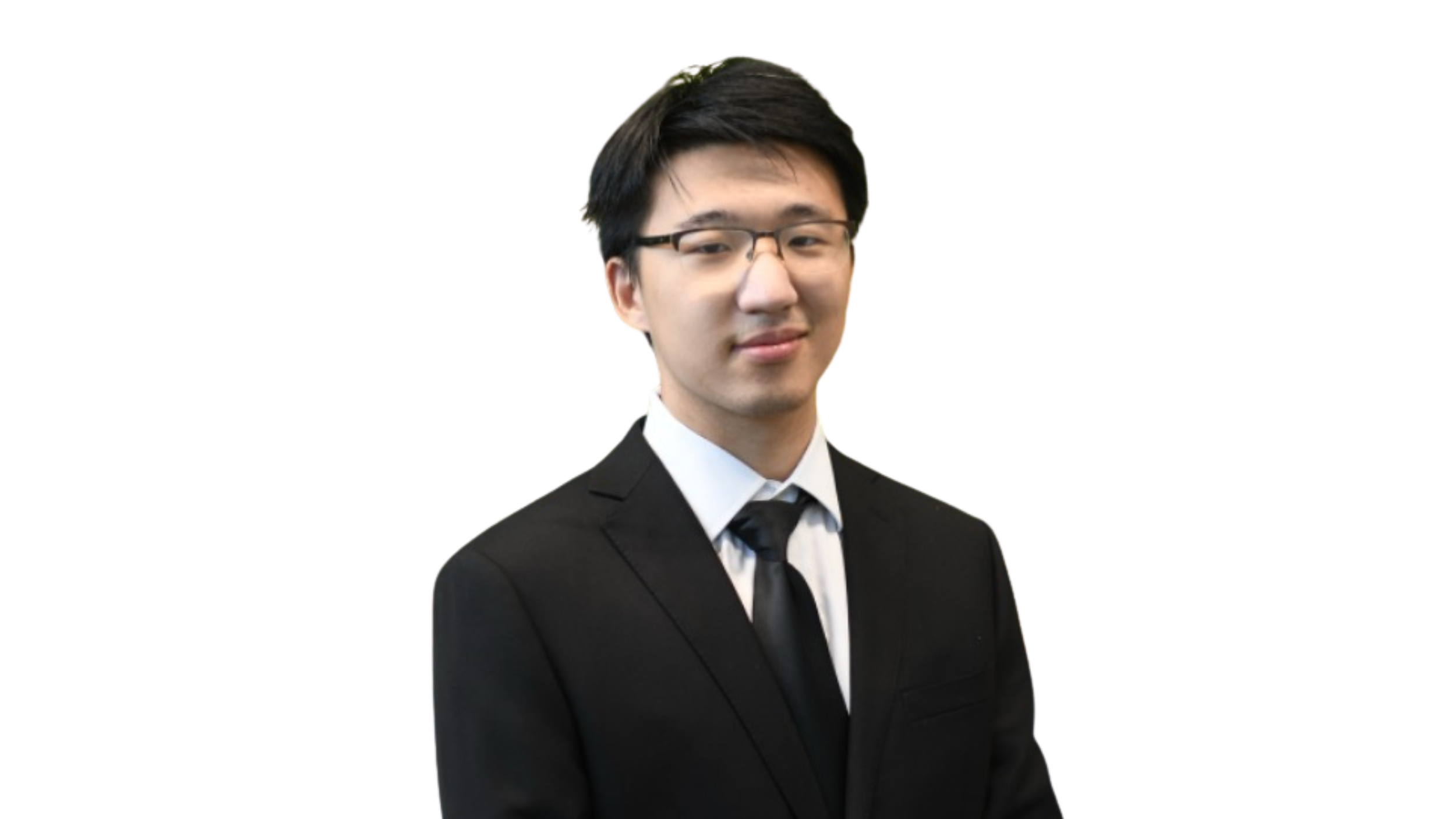 Semi-abstract portrait of a man wearing glasses, a suit, and a tie, with a dark background.