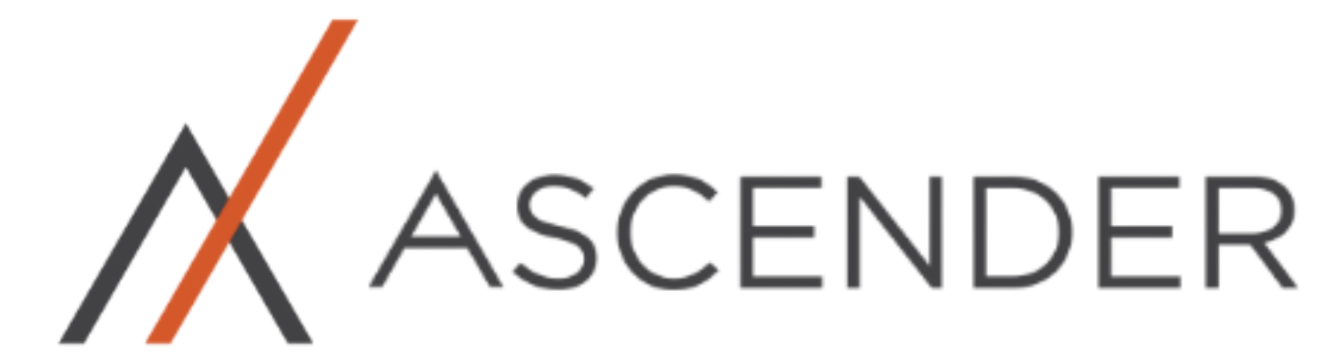 Logo with stylized letter A and red slash, alongside the word 'ASCENDER' in bold gray letters.
