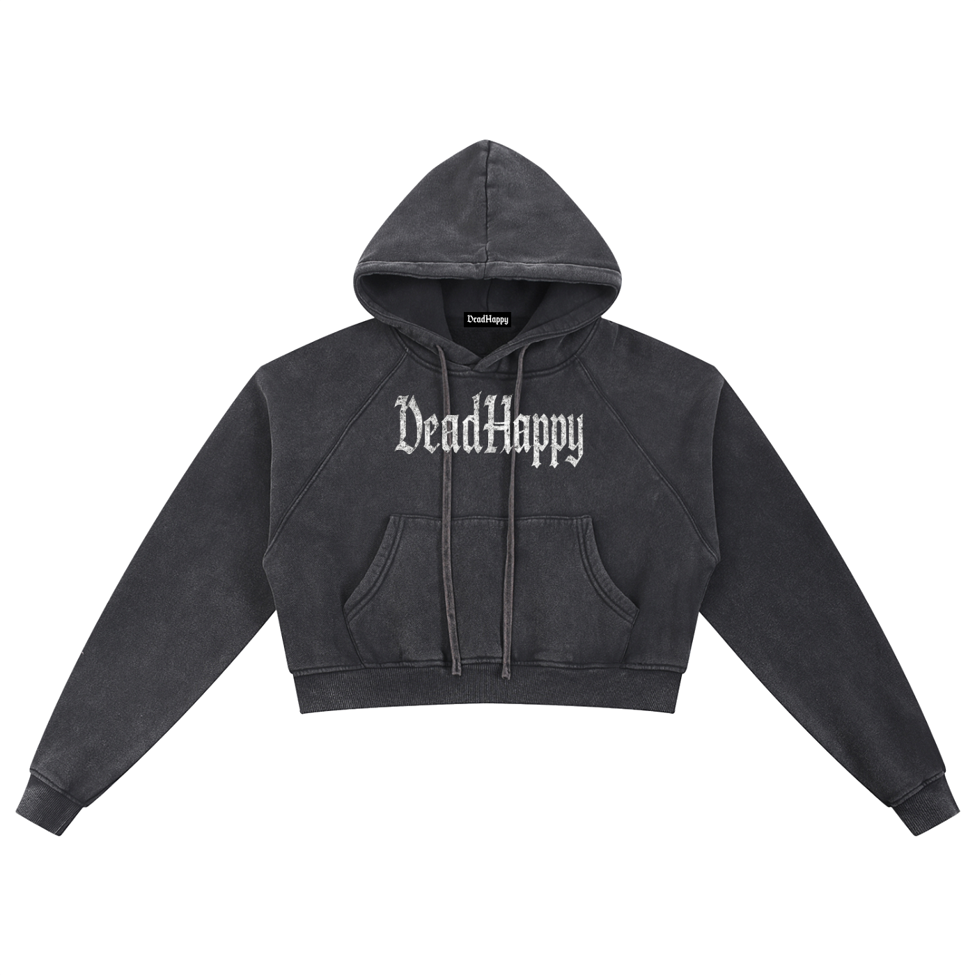 DHW-01W//Distressed Wordmark Cropped Hoodie