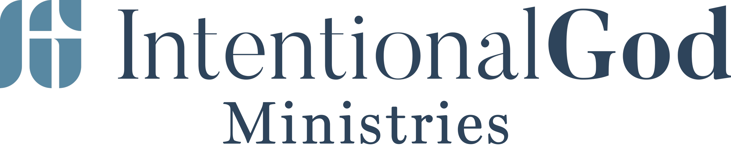 The logo of the International God Ministries, featuring a blue emblem and text.