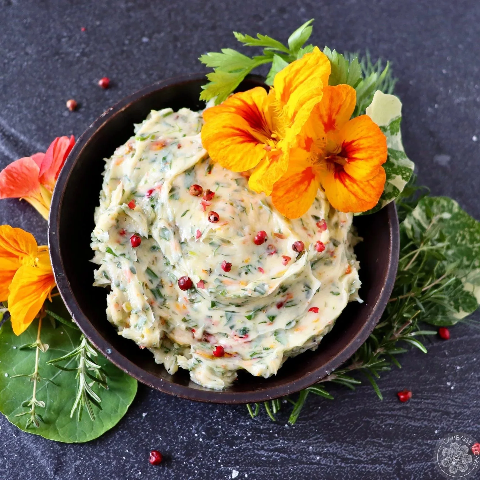 FRESH HERB BUTTER WITH NASTURTIUM FLOWERS RECIPE