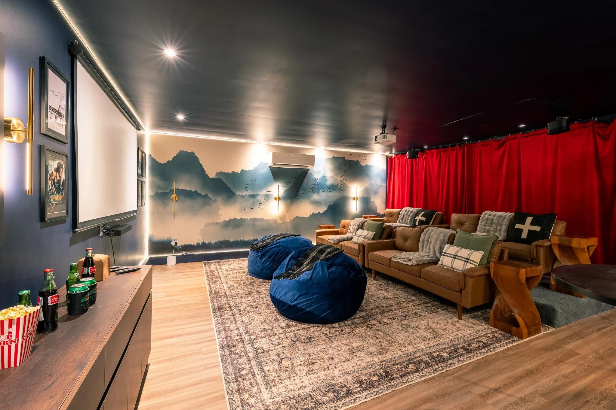 Private theater room at the lodge with large screen and comfortable seating