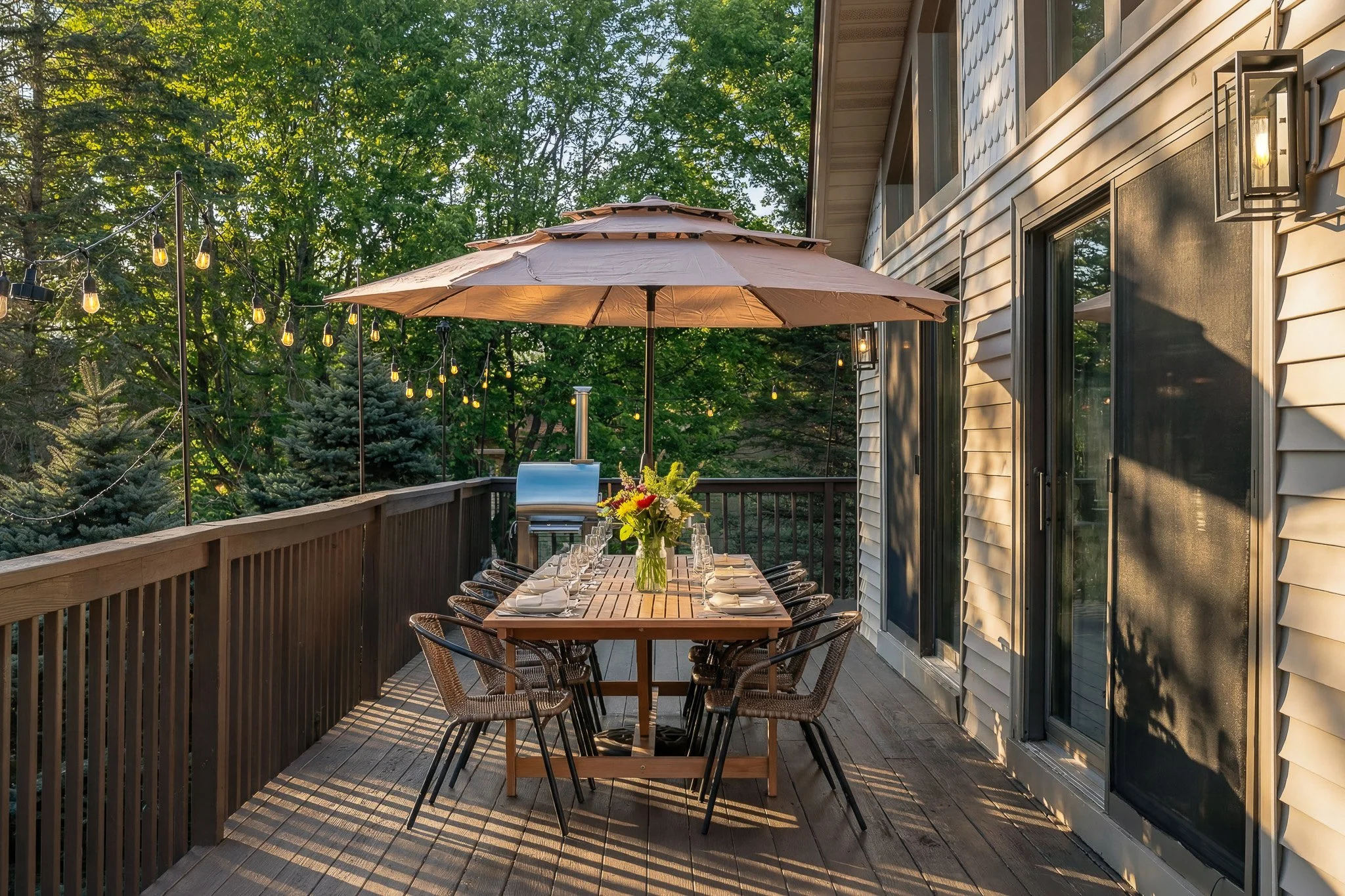 Upper deck at the lodge with scenic views and outdoor seating area