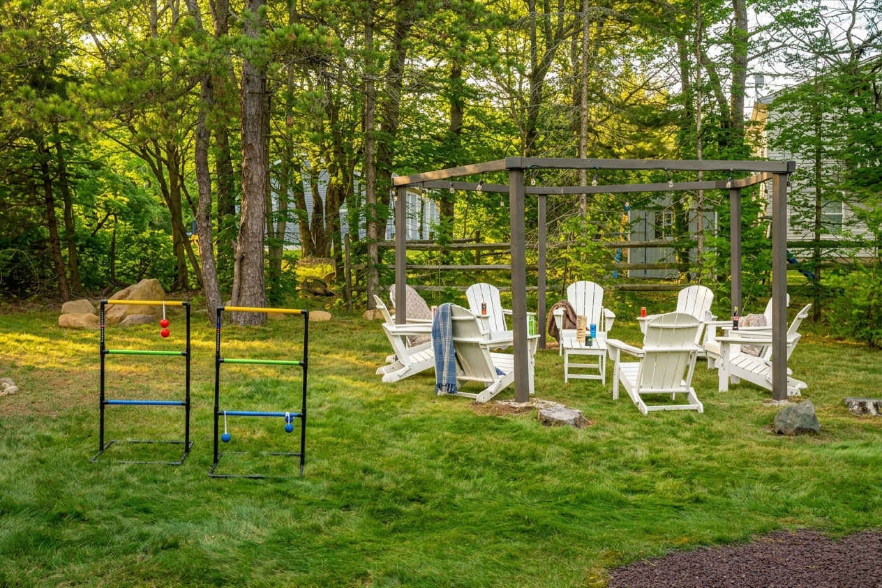 Spacious green lawn at the lodge perfect for outdoor activities and relaxation