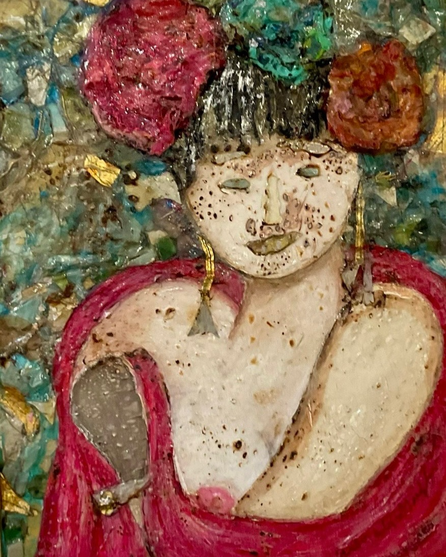  "Burn Victim"  
 Assemblage  
Glass, plastic trash, paint, paper, and other refuse melted