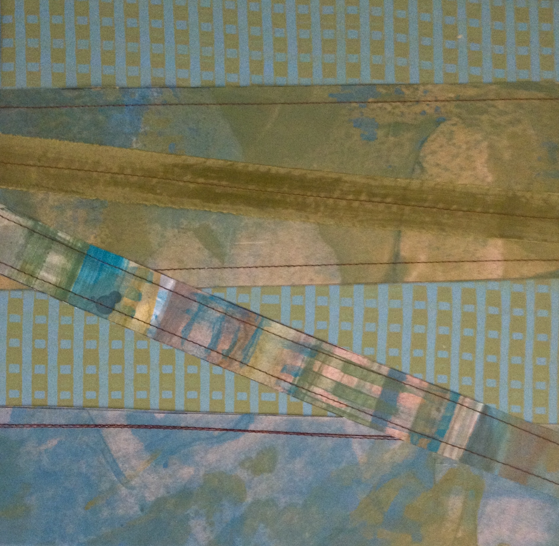  "1934"  
 Fiber  
Mixed hand-painted fabrics and papers with machine stitching