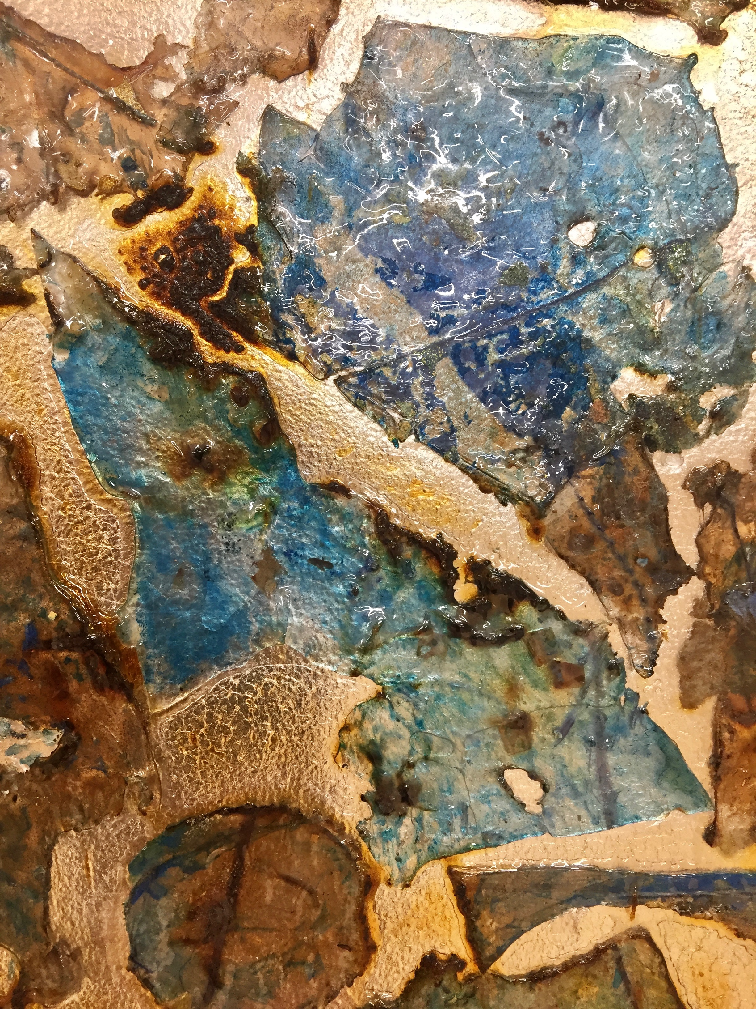  "Hot Planet"  
 Assemblage  
Paint, melted plastic, silver-leaf, dyes