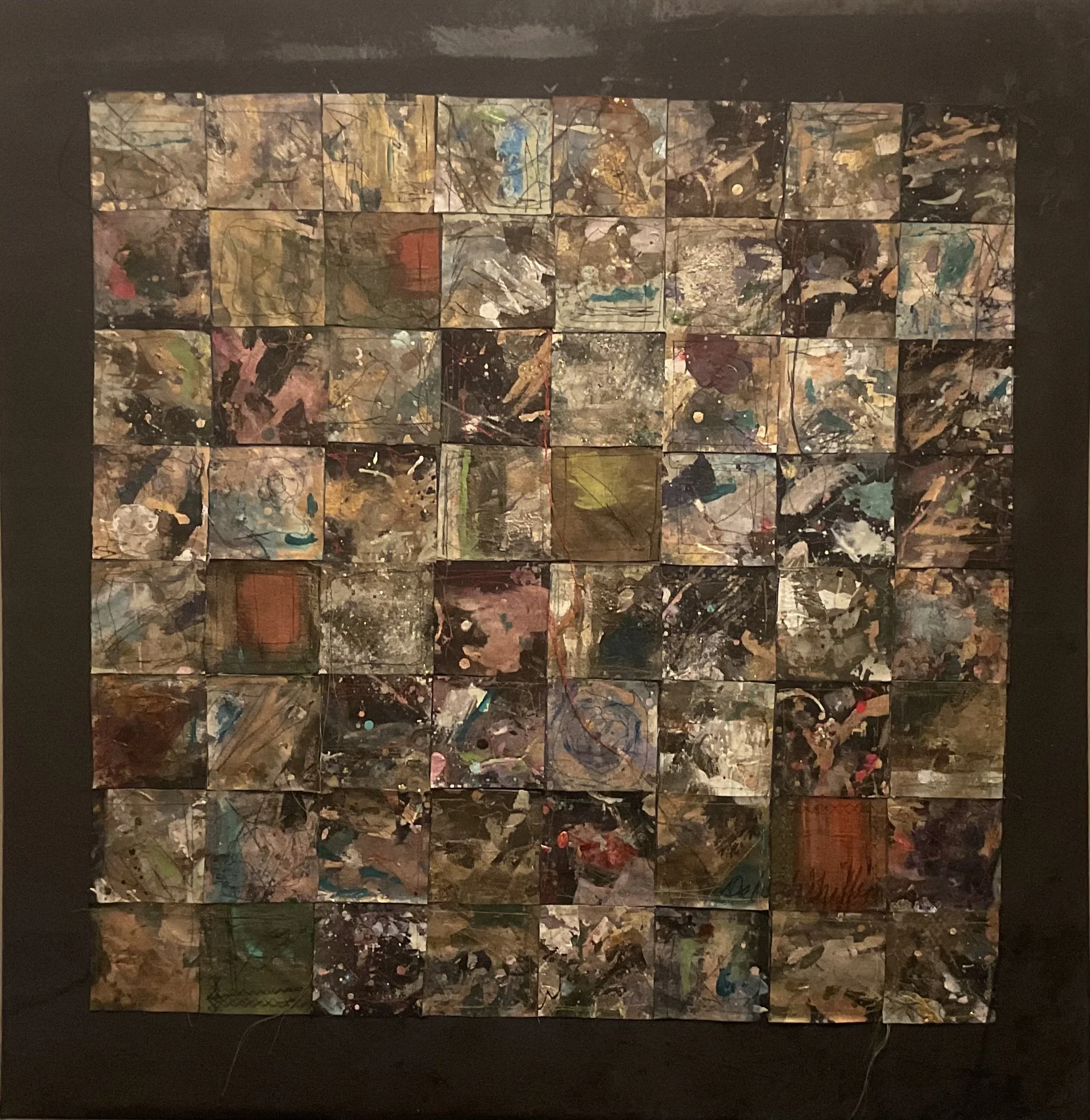  "Sixty Four"  
 Fiber  
Black canvas mini paintings with machine sewing