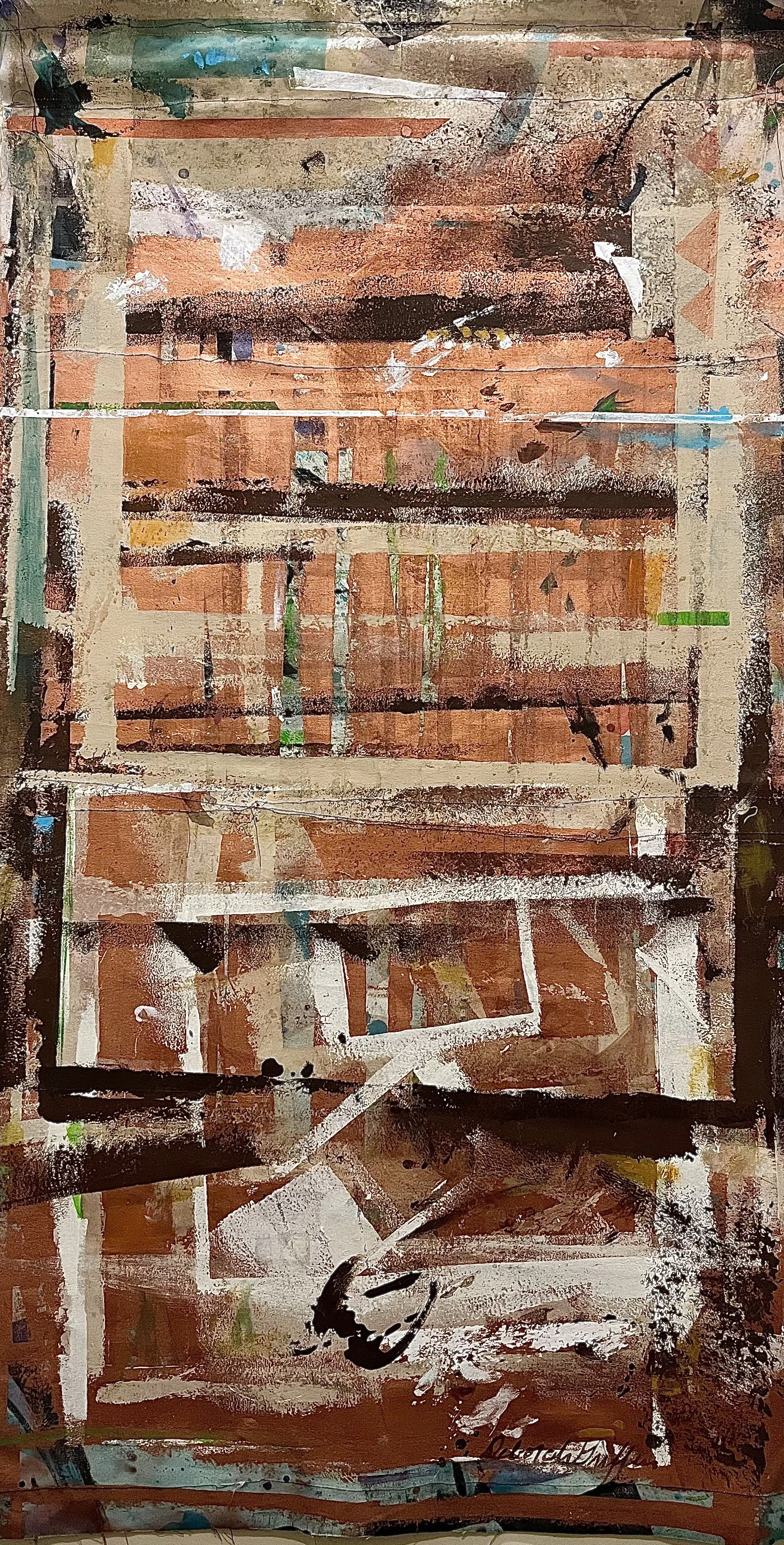  "Hanging Around"  
 Fiber  
Acrylics on canvas pieces with machine sewing