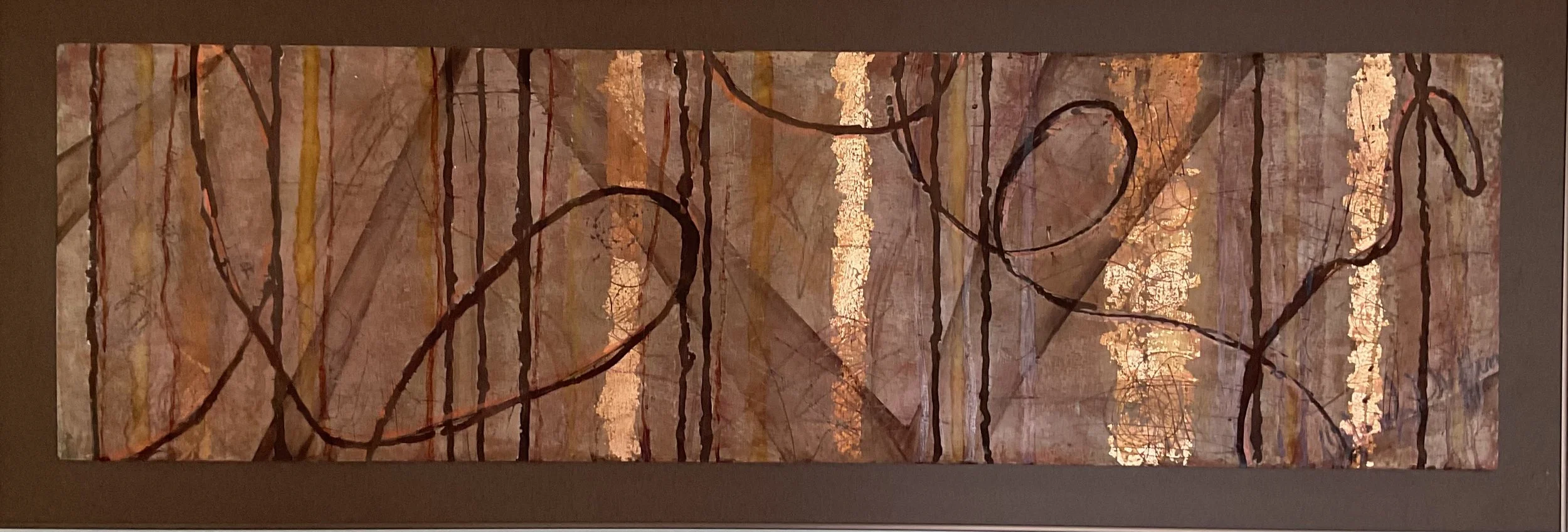  "Loop-de-doo"  
 Paintings  
Dyes, paint, and copper leaf with routing