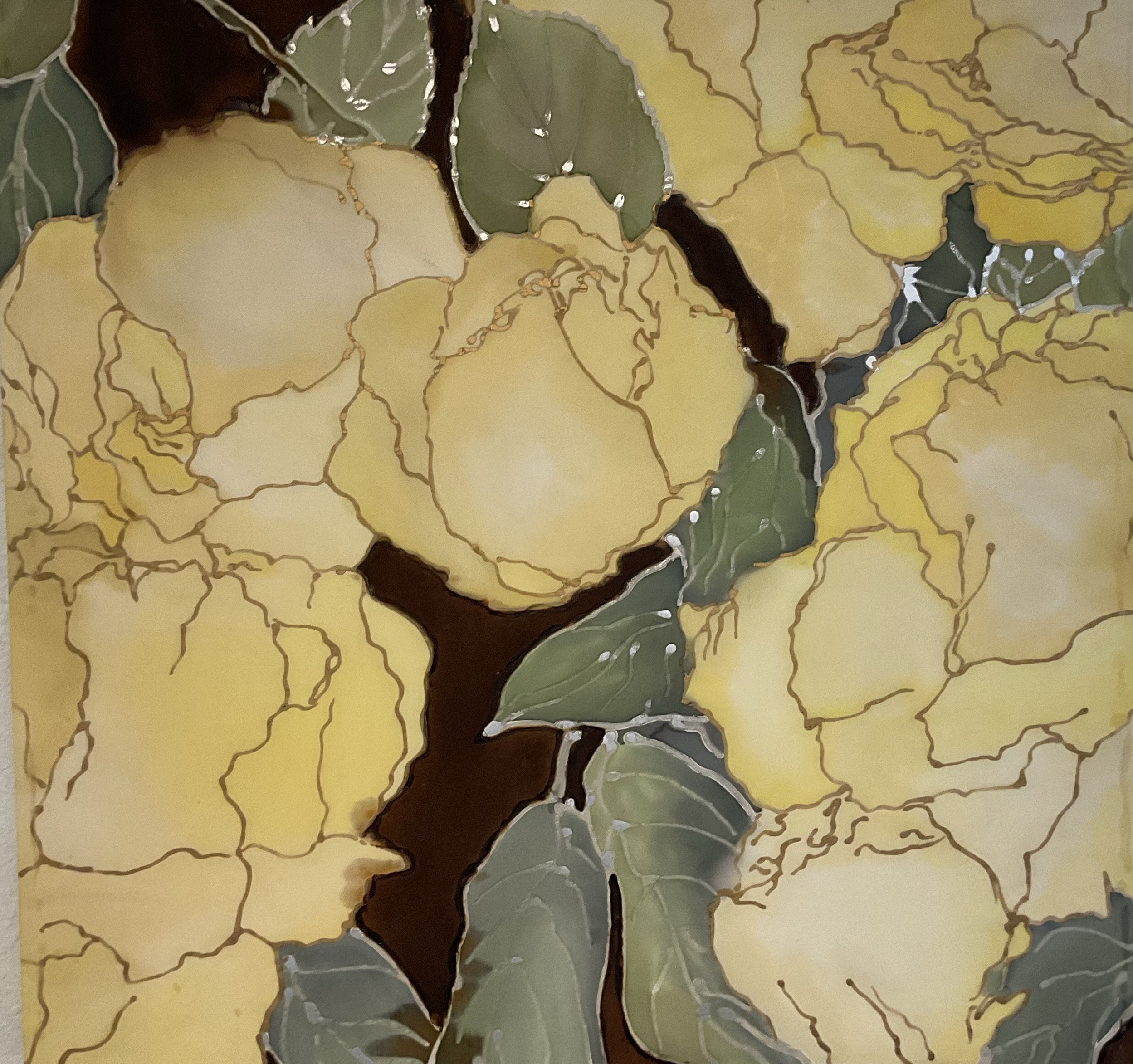  "Yellow Rose of Texas"  
 Fiber  
Dyes and gutta resist on silk