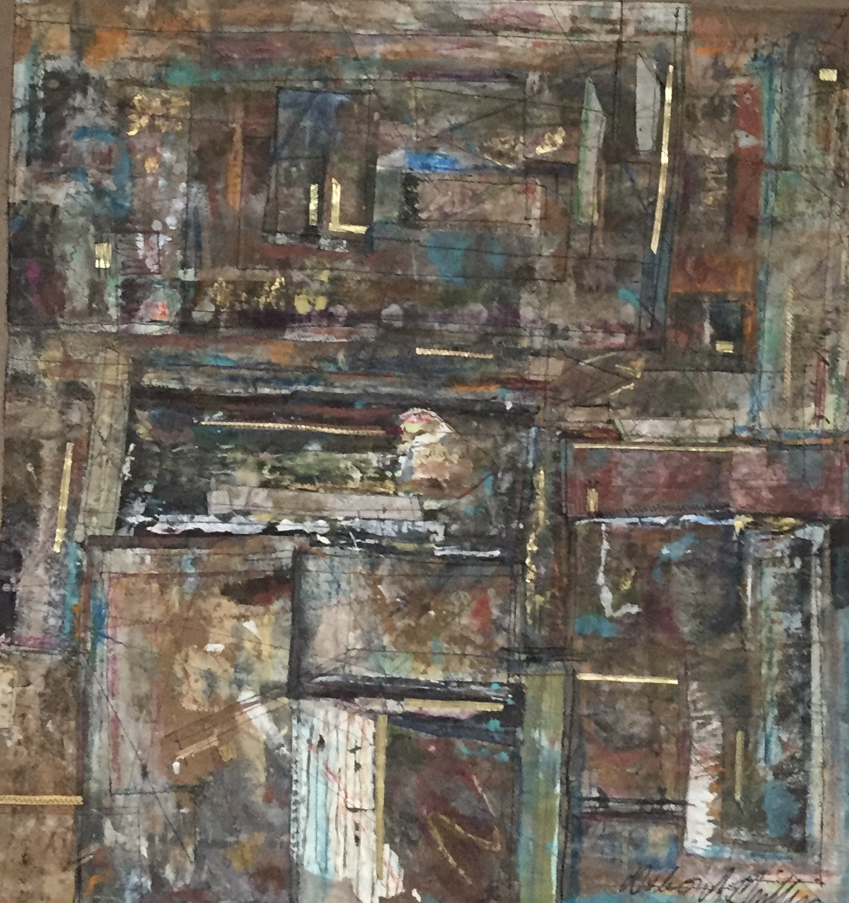  "Come See, Come Sew"  
 Fiber  
Layered pieces of painted silk, machine and hand stitching