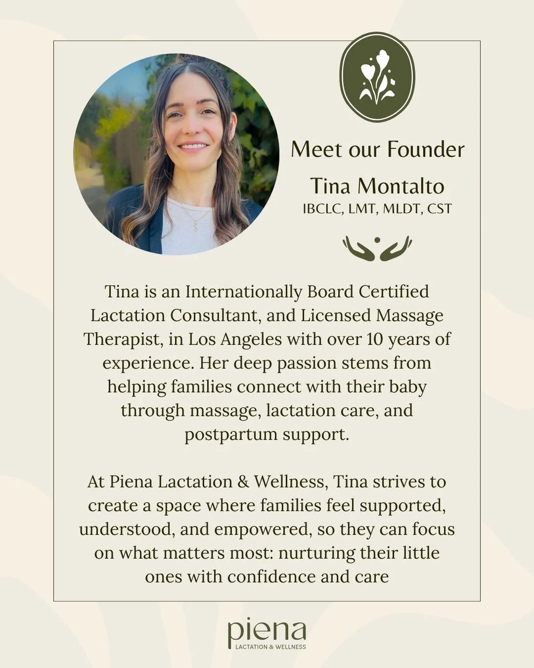 As a Lactation Consultant and Licensed Massage Therapist, Tina specializes in supporting families through the transitions of pregnancy, birth, and early parenthood. Her practice integrates evidence-based lactation care with therapeutic bodywork, offe