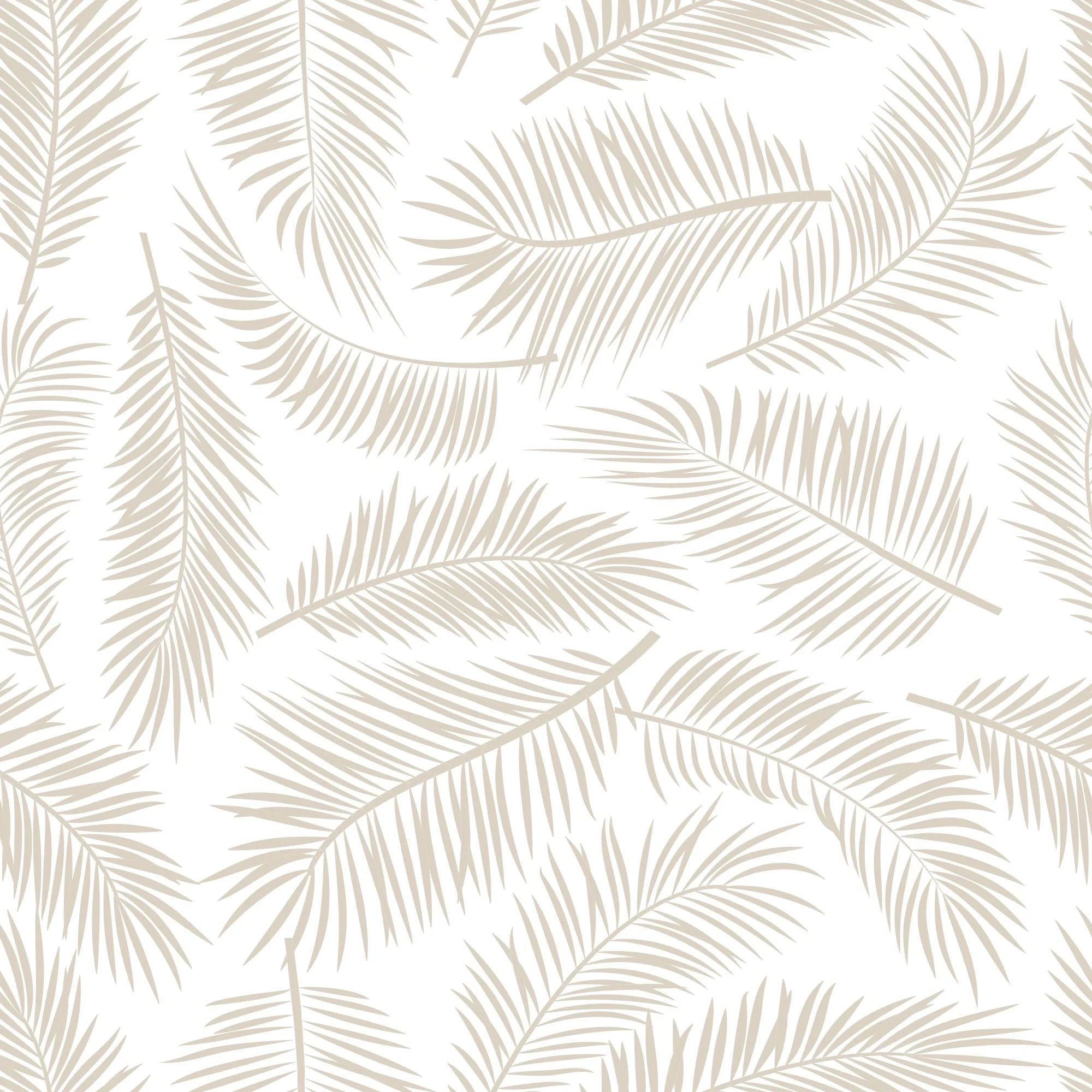 Pattern of beige fern leaves on a white background.
