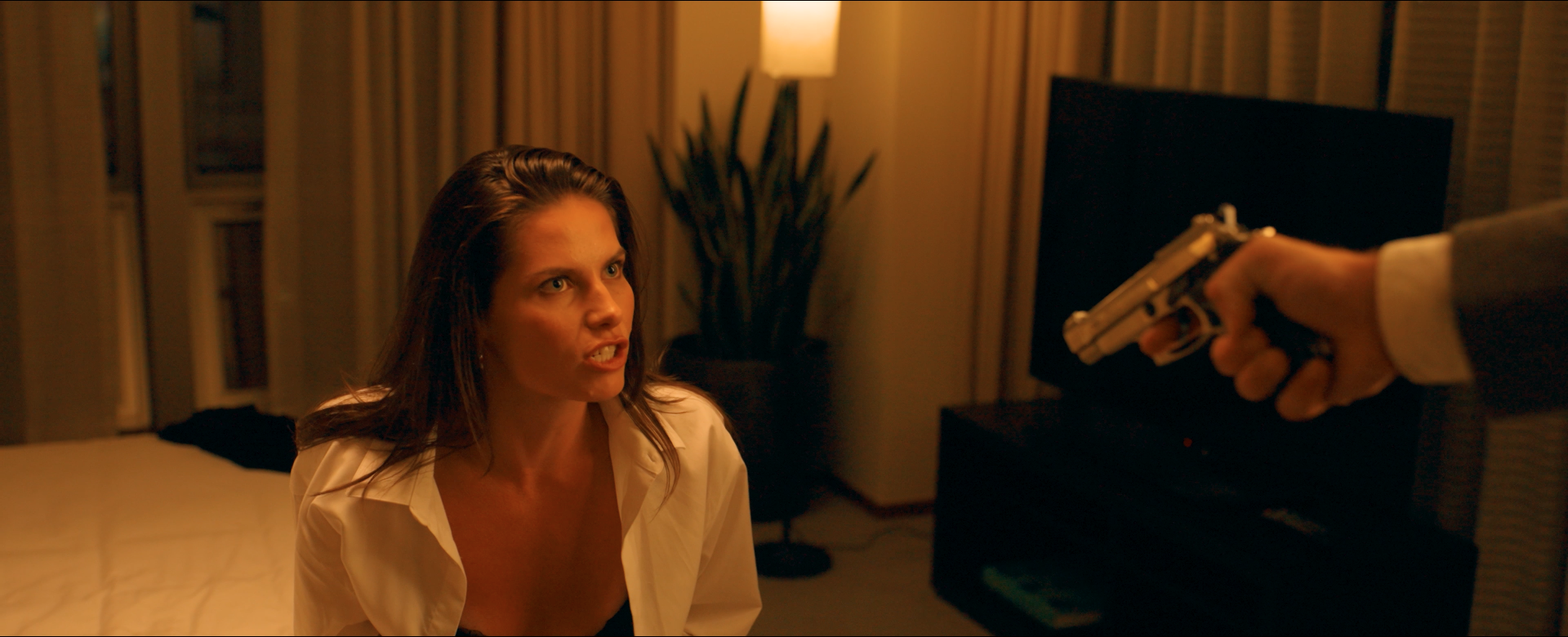 Renee pushes back on Sal in her Lngham Hotel suite in New York City in Another Day in New York