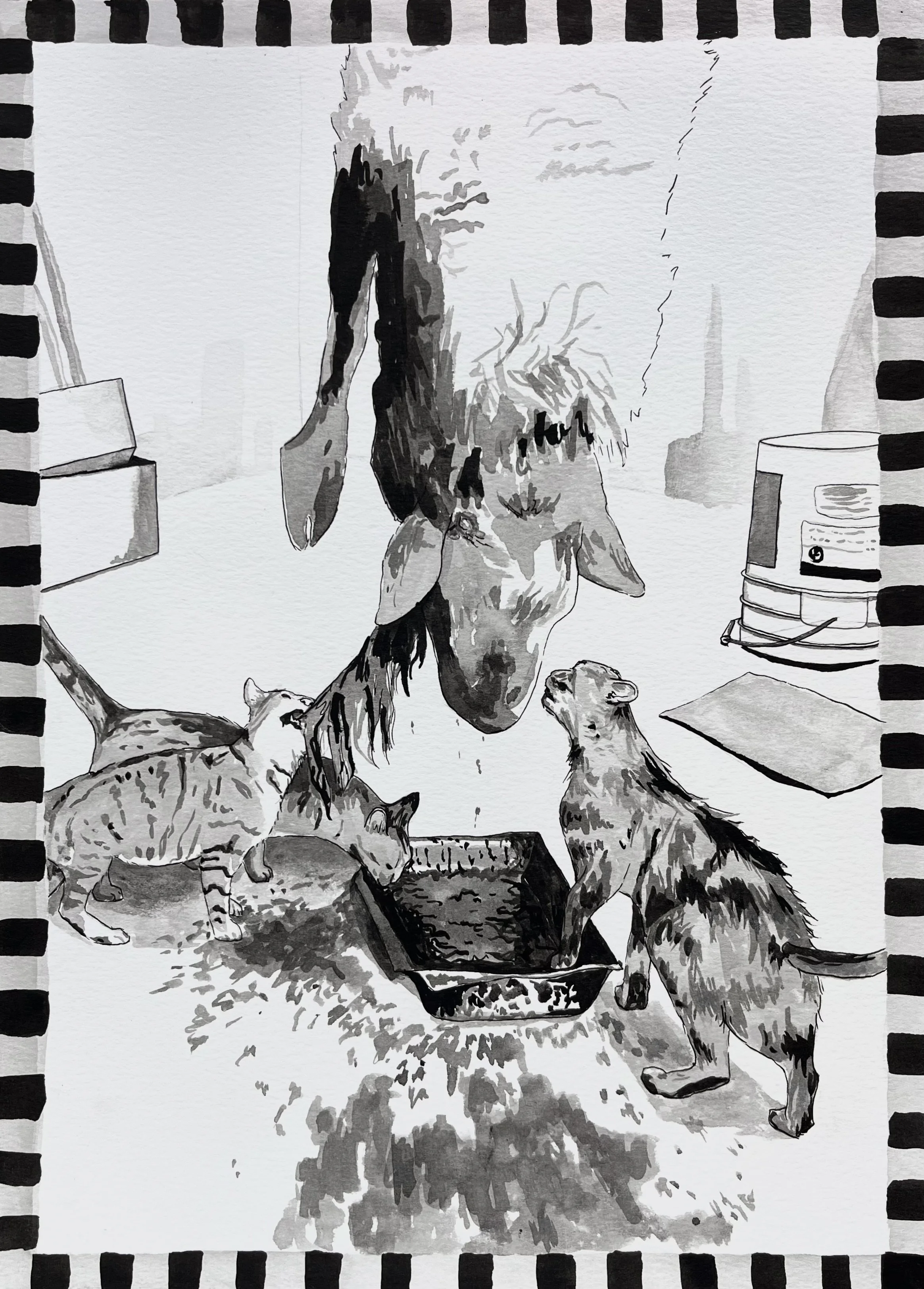 "The Vultures," pen and ink on paper, 2024